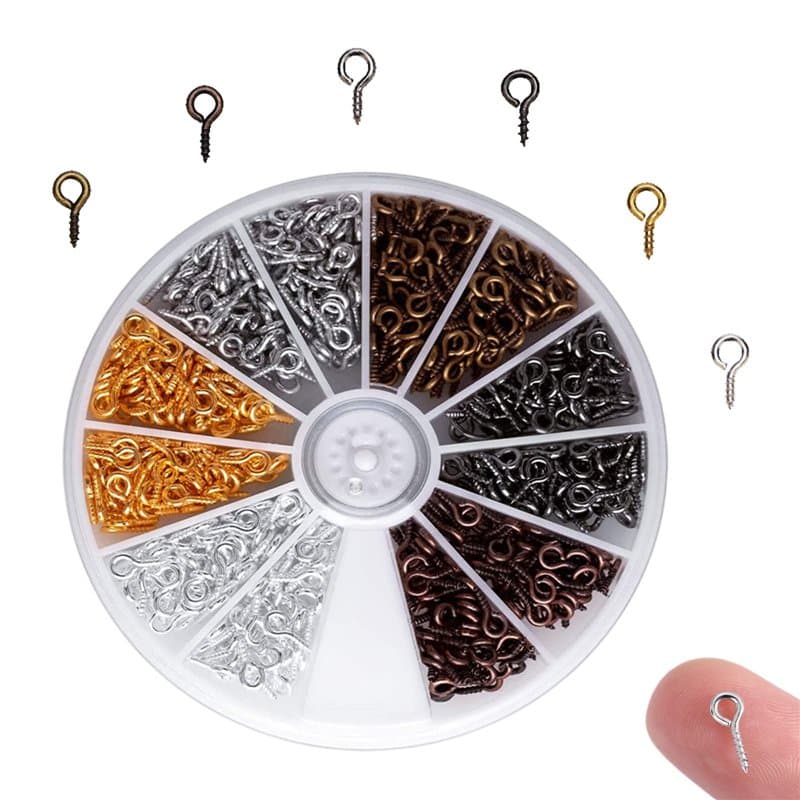 600 Pièces Vis a Oeil Mini Oeillets à Visser Crochets à Visser pour Création de Bijoux Bricolage Artisanat Perles, 6 Couleurs, 8