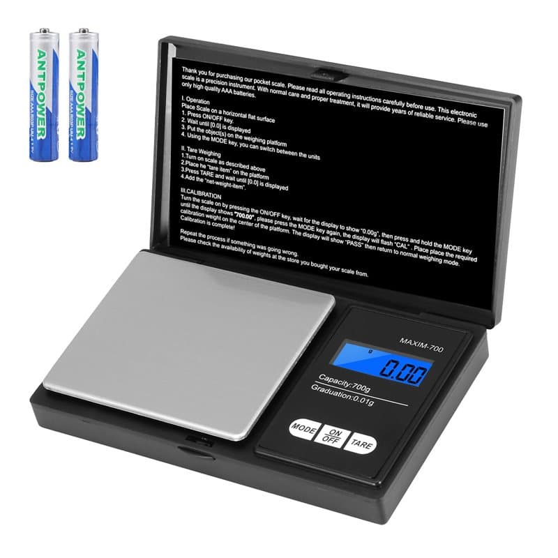Oderra Balance de Cuisine Precision 700g/0.01g, Balance à Bijoux Portable Avec Écran LCD Rétroéclairé, Contient 2 Piles, Idéal p