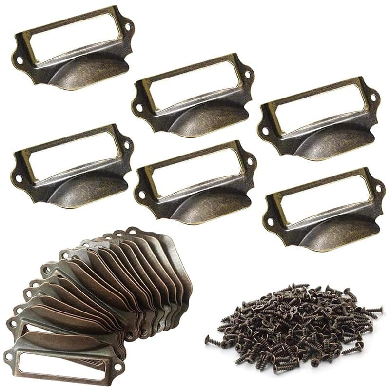 Cersaty® 25Pcs Porte Etiquette Metal, Look Rétro étiquette Châssis Poignée Pour Armoires Pharmaceutiques ou Tiroirs 70 x 30 mm A