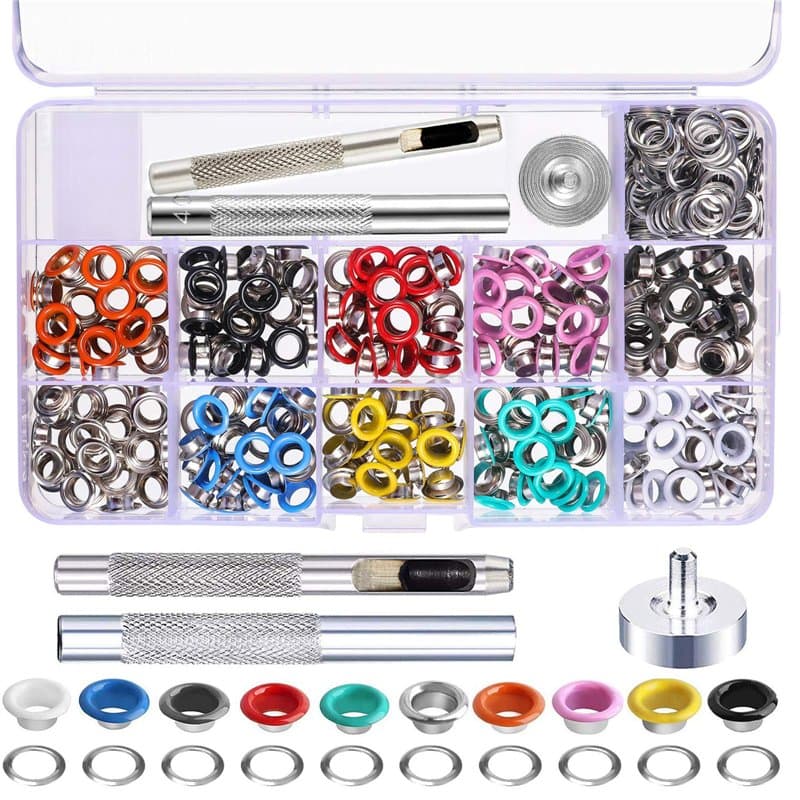 500 Pcs Oeillet Couture Metal Kit de Grommets Eyelets Outils pour Cuir,Toile,Tentes,Auvents ect,Dix Couleurs