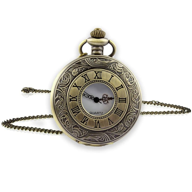 vgggrd Montre Gousset Vintage, Montre de Poche à Quartz Lisse avec Chaîne pour Homme, Femme, Papa Fête d’Anniversaire