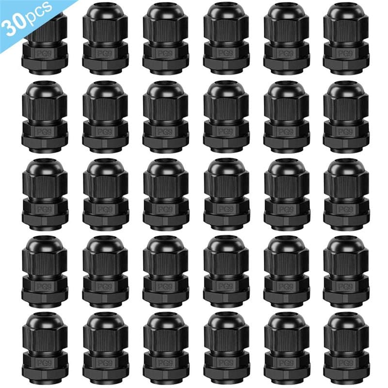 QitinDasen 30Pcs Premium Nylon PG9 Presse-Étoupes, 4~8mm Réglables IP68 Étanches Presse-Étoupe avec Joints d'Étanchéité, Étanche