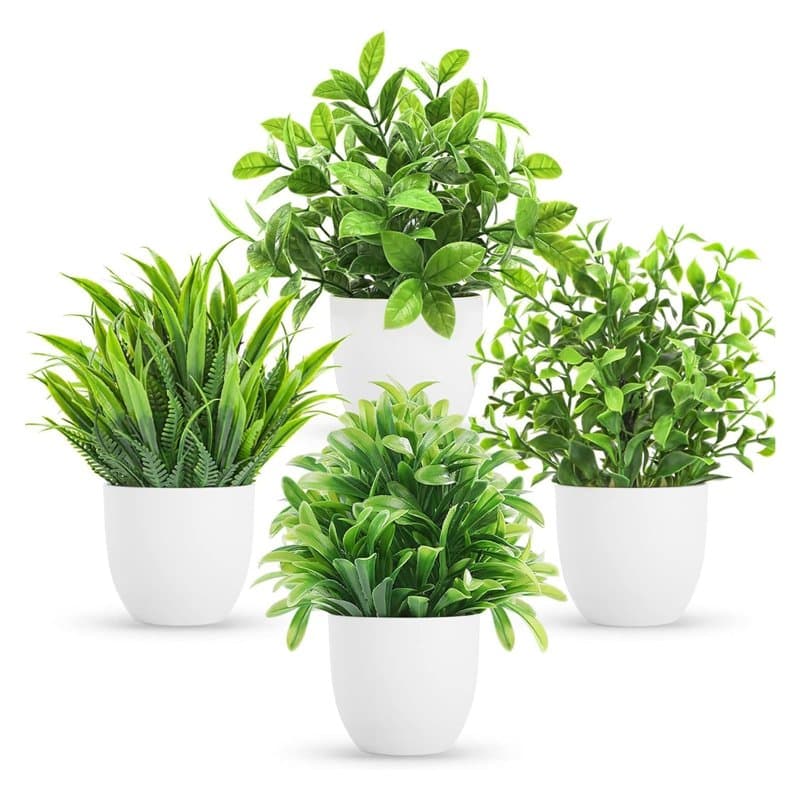 Tkxjry Lot De 4 Plantes Fausse Plante En Pot, Plantes Artificielles Interieur, Mini Plantes Artificielles Verdure, Plastique Fau