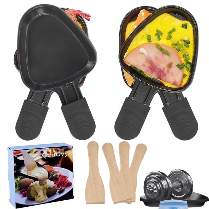QcuGvy 4PCS Poelon Raclette Triangle 18x10cm Revêtement Antiadhésif mini Poelon Raclette avec Matériau épaissi avec 4 Pelles en