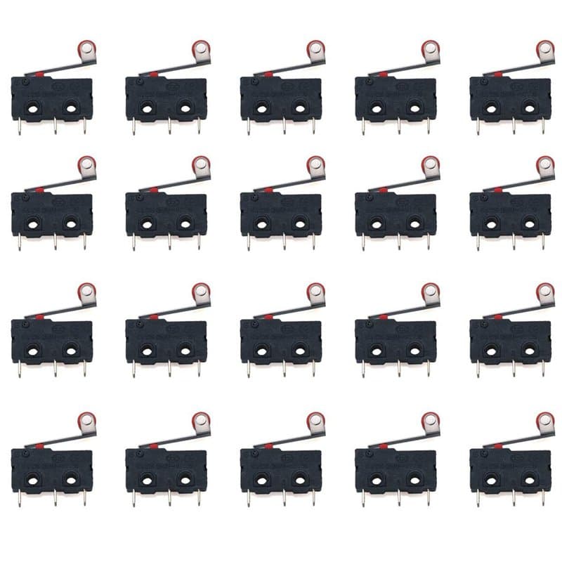 Youmile 20Pack Micro-levier à levier à galet CA 3 broches 5A 125 250V SPDT 1NO 1NC Bornes momentanées pour carte de circuit impr