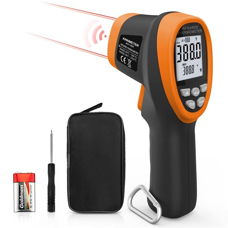 AIOMEST Thermomètre Infrarouge Laser Numérique Sans Contact -58°F~2732°F (-50°C~1500°C) Emissivité Réglable Digital LCD Alarme P