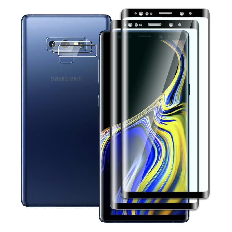 FWKDWHPH 2 Pièces Verre Trempé pour Samsung Galaxy Note 9,avec 2 Pièces Caméra Arrière Protecteur,3D Couverture Complète,Anti-Ra