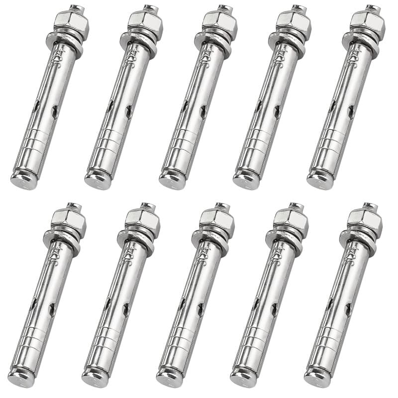 Lot de 10 boulons à expansion - Écrous hexagonaux - Ancrages de fixation robustes en acier inoxydable (M8 x 80 mm)