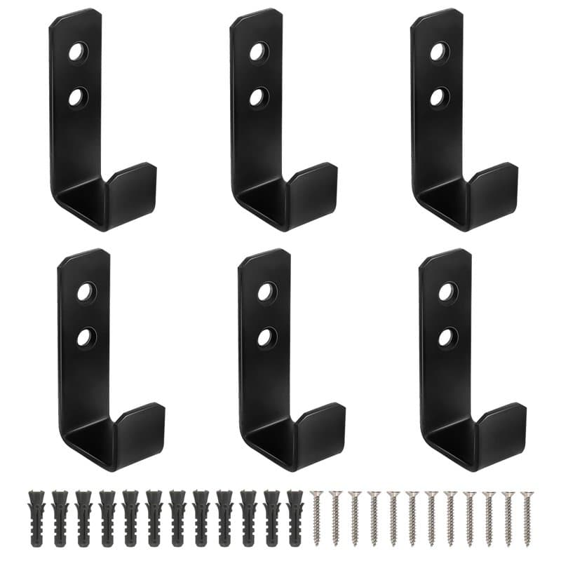 Lot de 6 Crochets Muraux Robustes, Crochets Robustes en Forme de J Patères Noires, Crochets Muraux à Visser Patères Robustes pou