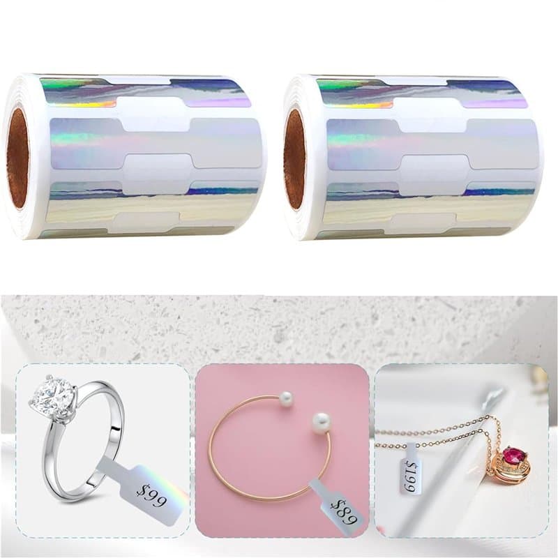 Lot de 1000 étiquettes de prix autocollantes argentées vierges pour bijoux, étiquettes de prix pour colliers, boucles d'oreilles