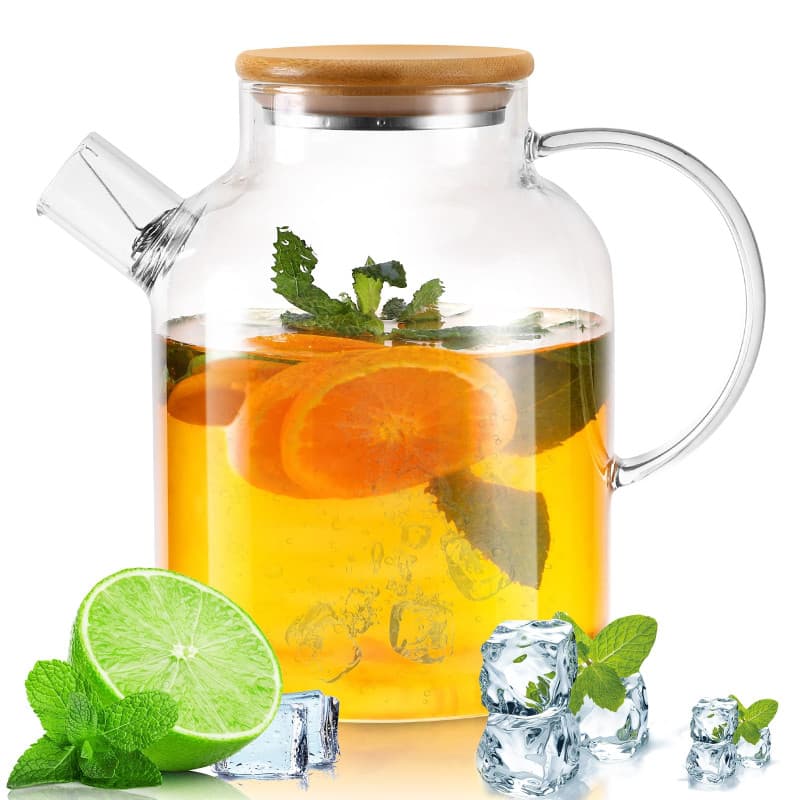 Kasanni Theiere Verre 1.8l Couverture en Bois Avec Filtre RéSistant au Froid et à la Chaleur, AntidéFlagrant Verre Borosilicaté