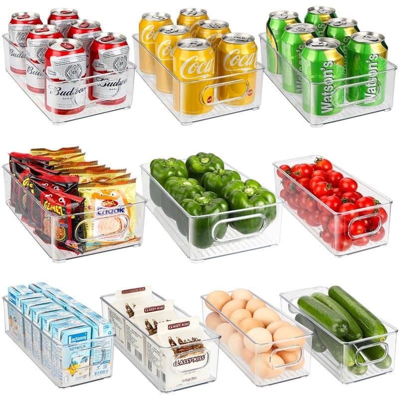 ROYOUZI 10Pcs Rangement Frigo, Lot De 10 Organisateur Frigo Transparent, Boite Organisation avec Poignée & Couvercle, Boîte de B