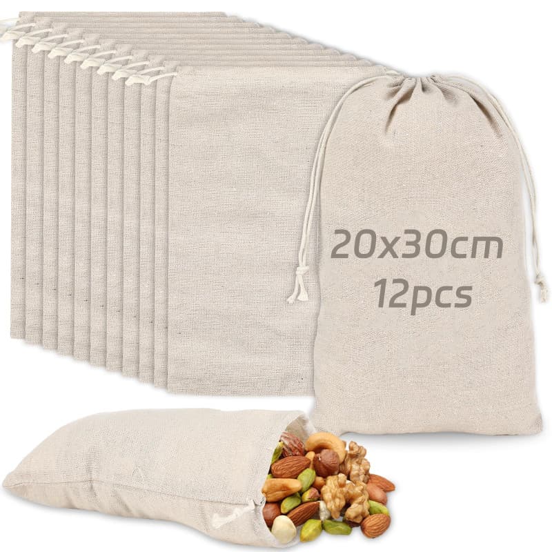 Sachet en Toile de Jute 12PCS 20x30cm Avec Cordon de Serrage - Petit Sac Cadeau pour Confetti, Mariage, Bonbons, Partie, Cosméti