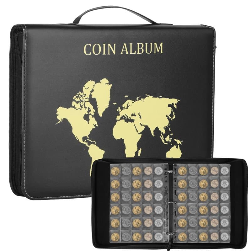 KOMABLEN 480 Poches Classeur Pieces de Monnaie, 16 pages Classeur Piece 2 euros, Album Pieces de Monnaie Collection avec Zip, Li