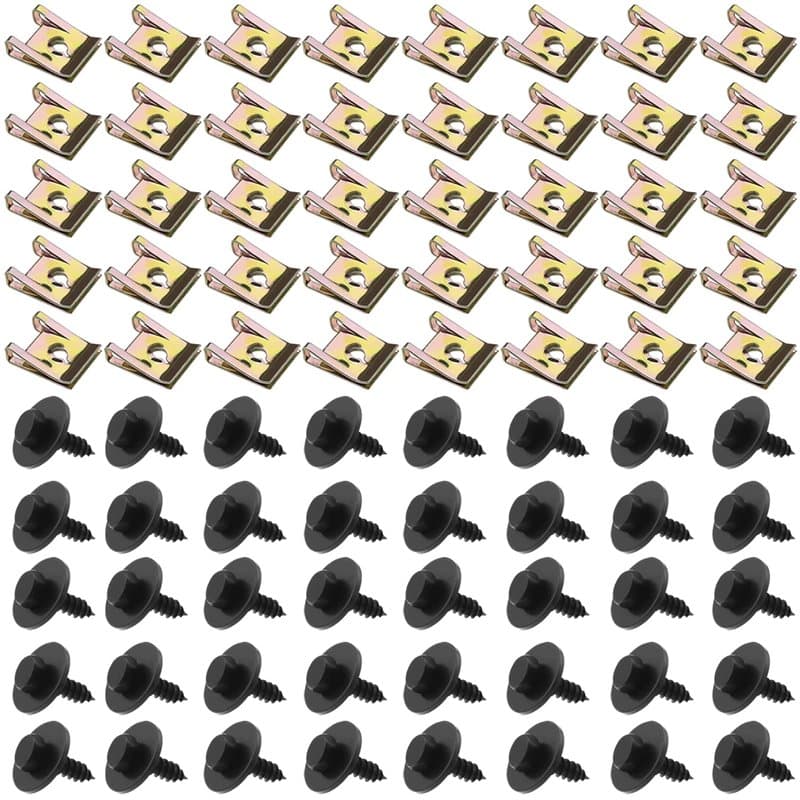 80 Pcs U-Clips et Vis Kit Universal Metal Écrous et Boulons pour Auto Clips de Fixation Voiture Kit de Clip à Vis et Écrou Écrou