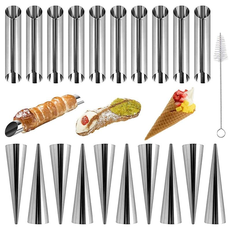 Cannoli Moule Set,21 pièces en acier inoxydable crème gâteau moule spirale croissant moule bricolage solénoïde anode spirale gât