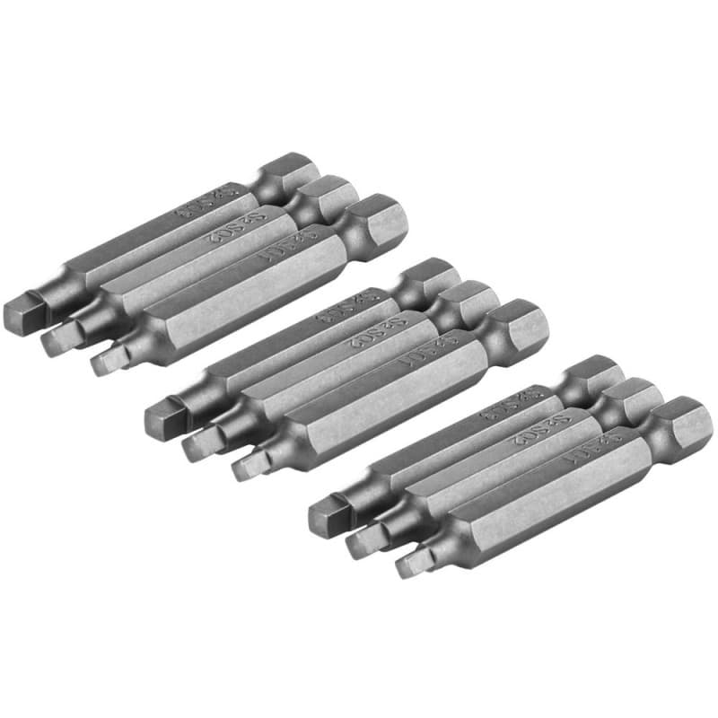 Mesee 9pcs Embouts de Tournevis à Tête Carrée 50mm de Tige Hexagonale 1/4" en S2 acier SQ1 SQ2 SQ3 Kit Embout de Vissage de Tige