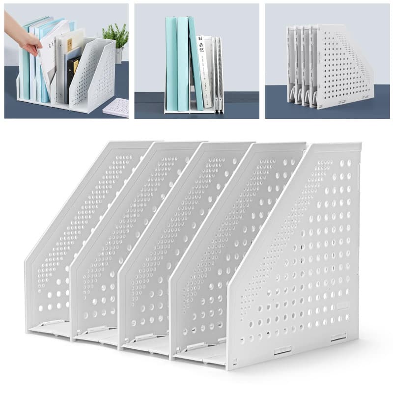 Porte-revues pliable en plastique ECO-PP robuste pour le bureau et la maison - Classeur sur pied peu encombrant avec 4 compartim