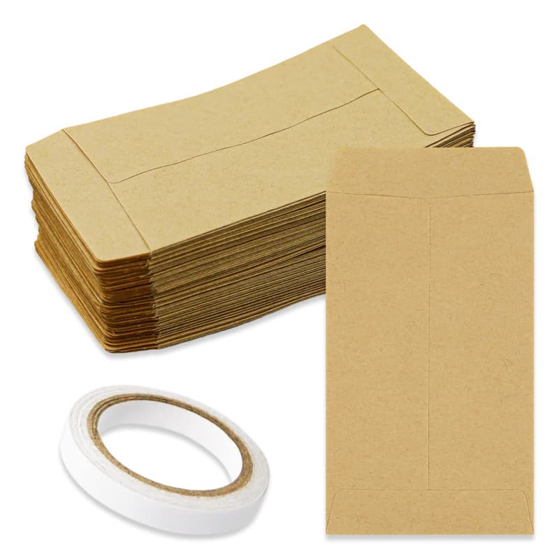 Lot de 150 mini sachets avec ruban adhésif pochette mini enveloppe sachets papier kraft pour stocker petits objets, bonbon