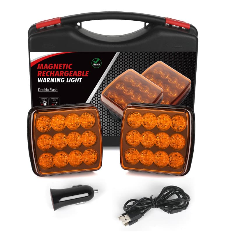 AOHEWEI Feux d'avertissement LED sans fil Ambre, 12 V/24 V Aimant Feux clignotants arrière d'avertissement, Feux stroboscopiques