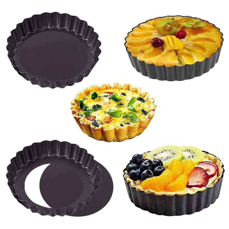 Zillary 4 Pièces Moule à Quiche, Moule a Tarte à Fond Amovible, Plat a Tarte en Acier Carbone, Moulle a Tarte Rond, Petit Plat a