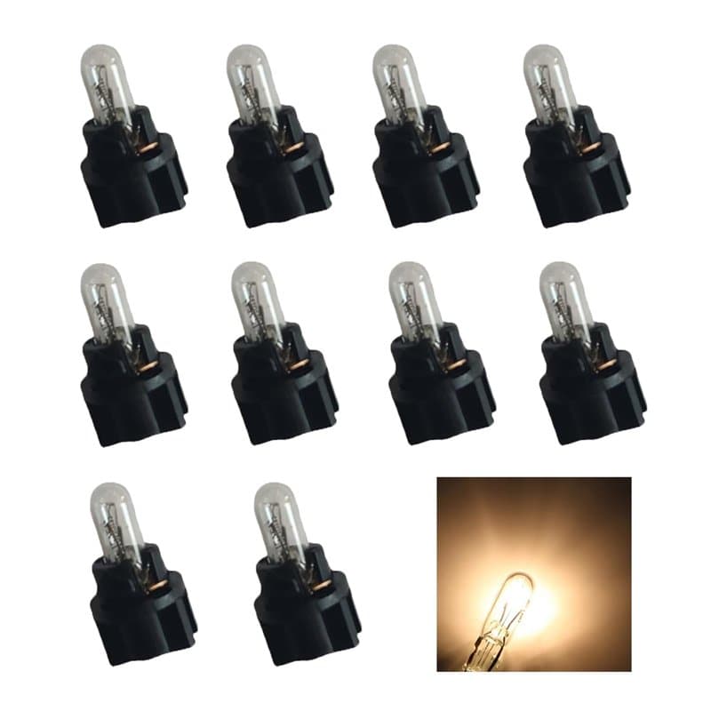 YOUNLEN 10 PCS T5 DC 12V 1,2W LED Ampoule Tableau de Bord Blanc Chaud Clair avec support de lampe noir pour Voiture Interne.