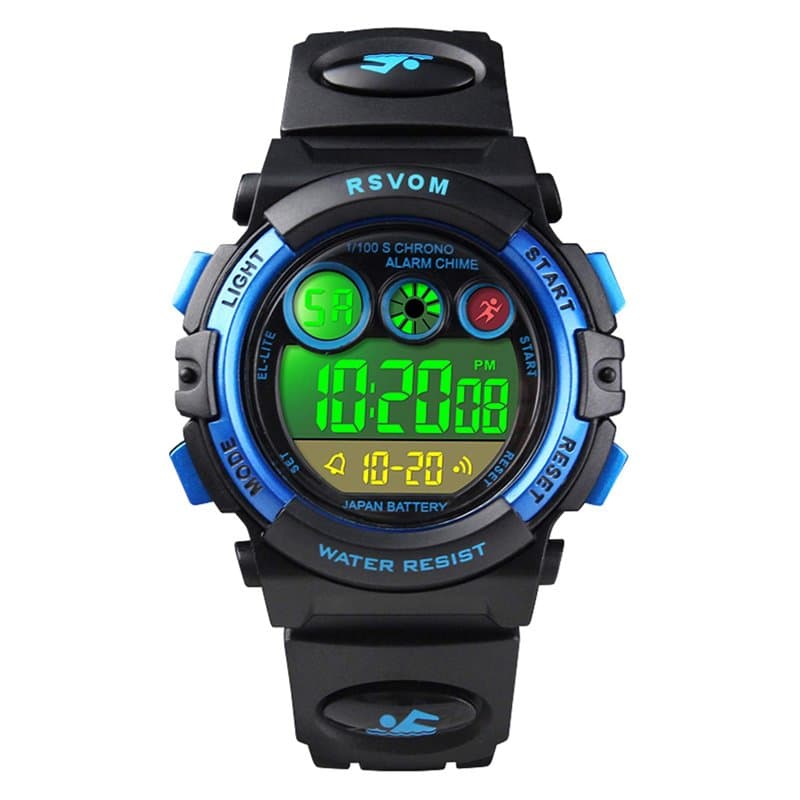 Montres Enfants garçons, Montre numérique Digitale 5 étanche 12/24H/chronomètre/EL colorée, électroniques Montres Bracelets garç