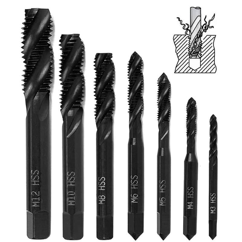 7 pièces Tarauds à filetage hélicoïdal en nitrure, HSS 6542 taraud à queue conique pour machine métrique Outil de taraudage de f