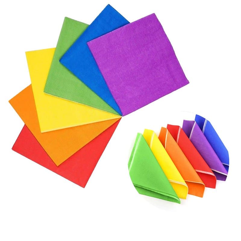 Lot de 120 serviettes en papier carrées colorées à 2 plis, idéales pour anniversaire, mariage (rouge/orange/vert/jaune/violet/bl