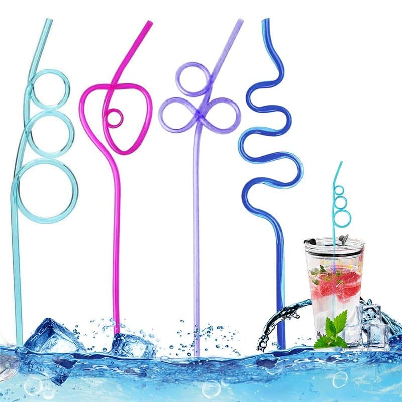 Lot de 12 pailles réutilisables en plastique pour smoothie, lait, thé, café - Pour enfants et adultes (4 couleurs, 4 formes)