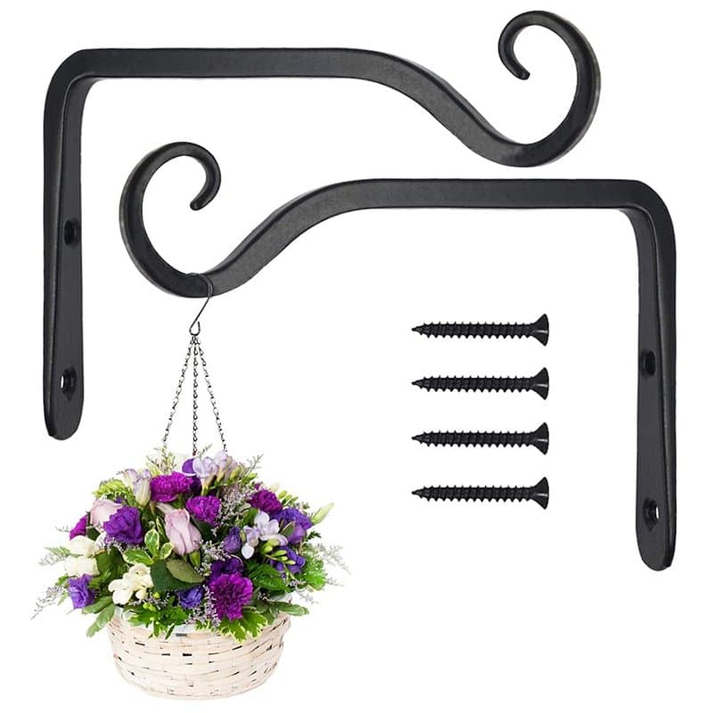 Paquet de 2 crochets de suspension muraux noirs, supports de panier suspendu en fer forgé en métal, support de panier suspendu p
