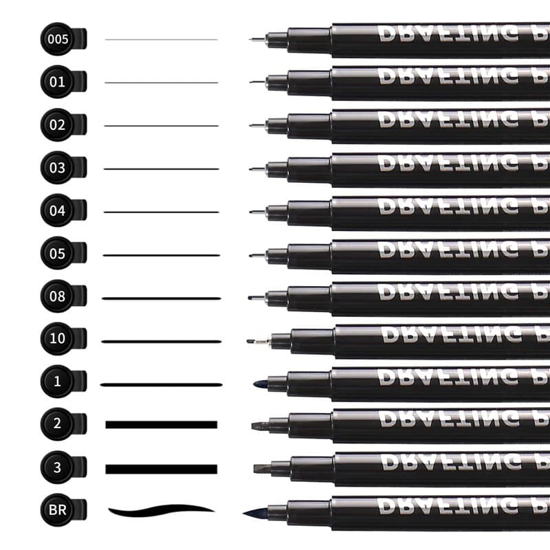 CRESZZLE Feutre noir, stylo feutre pointe fine, ensemble de 12 stylos de dessin professionnels, encre sans acide, résistants à l