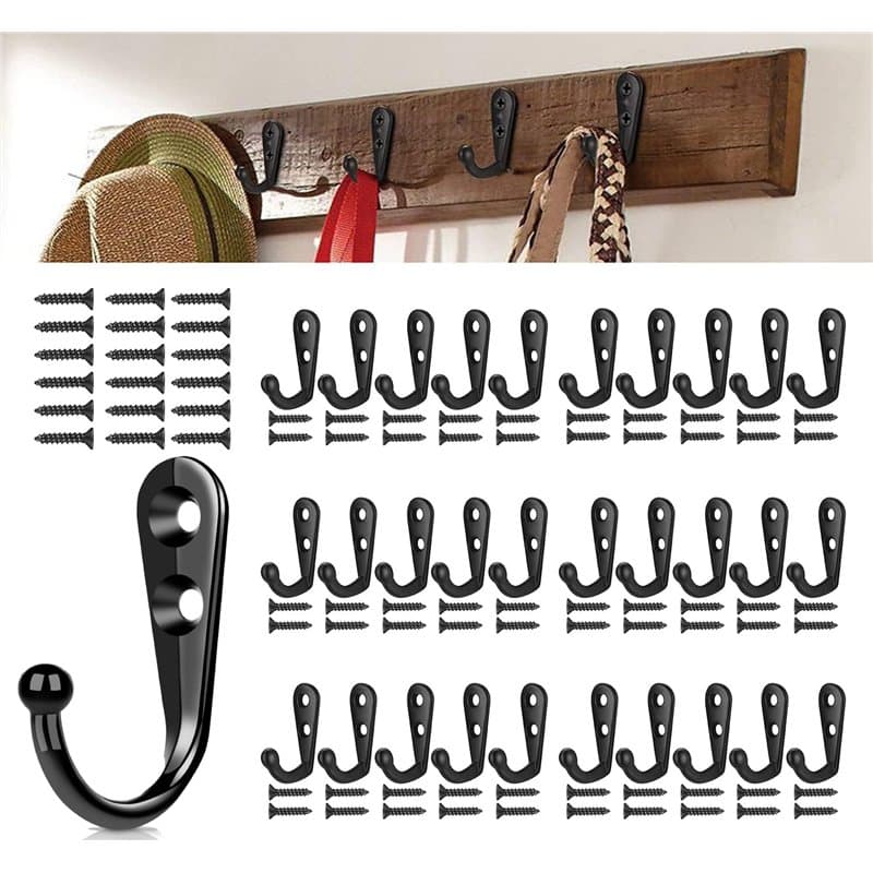 QINGHEC Lot de 30 Crochet Mural noir, Rétro Crochet de Manteau, Crochet Porte Manteau Mural, Crochets Métalliques, Pour Cuisine