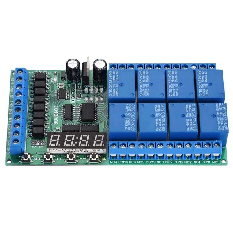 Hilitand DC 12V Module Relais 8 Canaux Temporisé Multifonction Module Synchronisation Relais LED 8CH