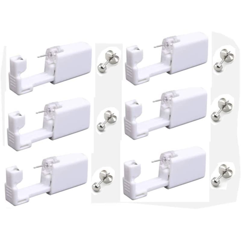Kit Perçage d'oreille 6 Pistolet de Perçage d'oreille jetable avec 6 goujons d'oreille Sécurité oreille Piercing oreille goujon
