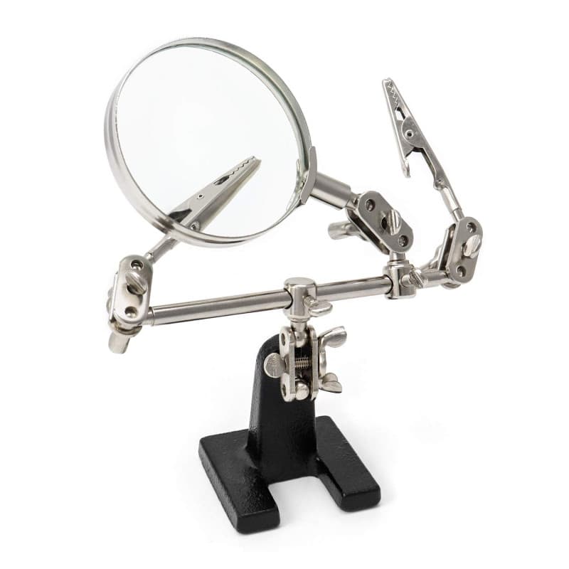 QWORK® Troisième main avec pince et loupe , Outil d'aide avec support , 5X en verre , conçue pour souder , réaliser et inspecter