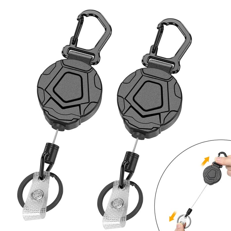 SURFOU Porte Clef Badge Enrouleur, Lot De Deux Porte-badges Clé Retractable Avec Mousqueton, Robuste Attache Porte-badge Cle de