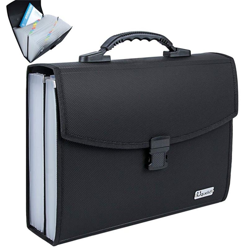 Uquelic Dossier extensible 26 poches – Boucle durable améliorée avec poignée ergonomique – Grand organiseur de fichiers extensib