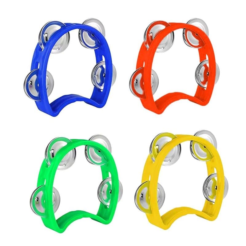 Wekuw 4 Pièces Tambourin en Forme de Croissant à Manivelle Tambourin de Lune Tambourin à Main Convient Pour L'Éducation de la Pe