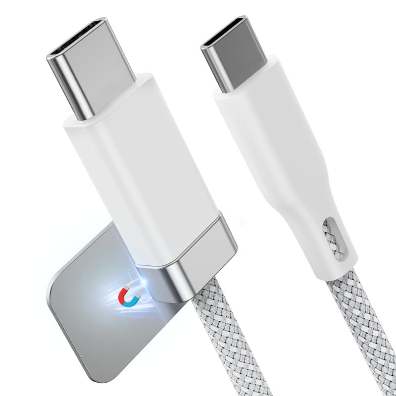 Magtame Câble USB C vers USB C de 3,3 FT/1 m avec support de câble magnétique, Staycable 60 W Charge rapide et données de type C