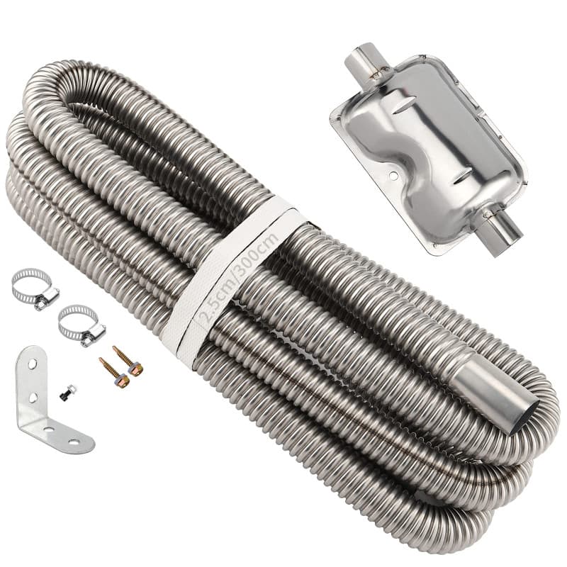 PINGEUI Tuyau d'échappement de 25 mm pour générateur d'électricité, tuyau d'échappement en acier inoxydable de 300 cm avec silen
