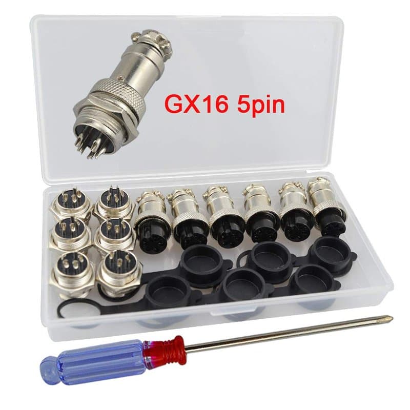 QitinDasen 6Pcs GX16 5-Broches Aviation Connecteur, 5A 16mm Mâle & Femelle Métal Panneau Aviation Connecteur Fiche Prise, avec C