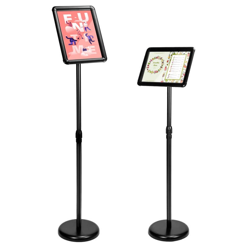 QWORK® DIN A4 Porte-Affiche en Aluminium - Cadre Clic-Clac Rotatif à 360° - Coin Sûr - Hauteur Réglable 75~120cm (Noir, A4)