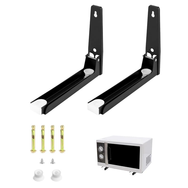 QWORK® 2 pièces support mural pour micro ondes, avec bras télescopiques 230-400mm, noir, pour la plupart des fours à micro-ondes