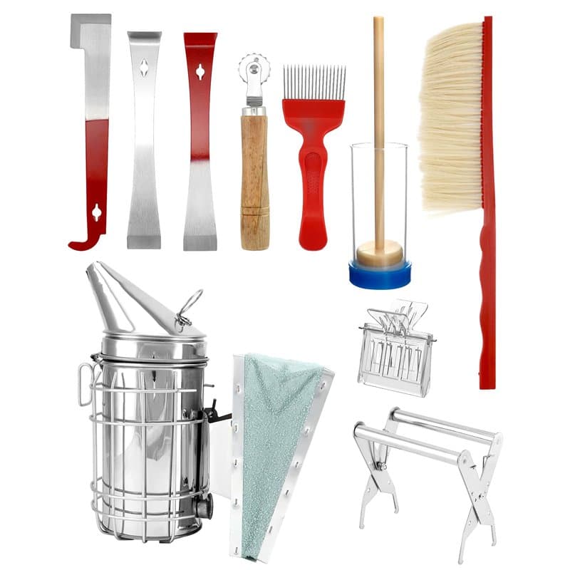 QWORK® 10 pièces kit d'outils d'apiculture, équipement d'apiculture pour fumeur de ruche, fournitures d'apiculture