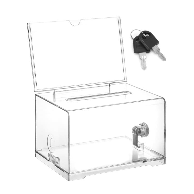 QWORK® Boîte de collecte transparente en acrylique avec serrure à clé, pour les ticket tombola, les bulletins de vote et plus en