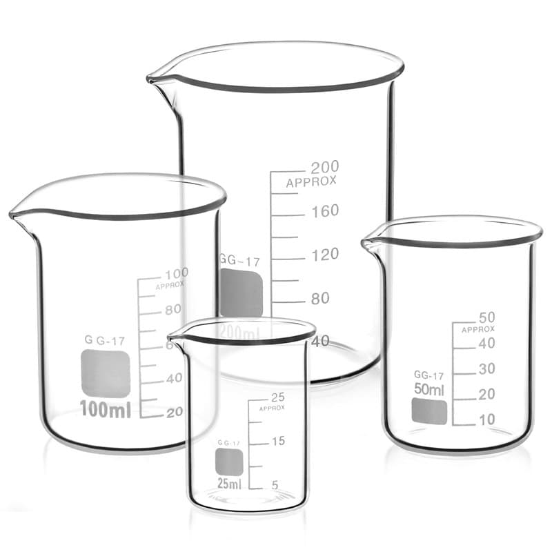 QWORK® Bécher Gradué 25ml 50ml 100ml 200ml en Verre Borosilicate, Lot de 4 Verre Doseur pour Laboratoire et Cuisine