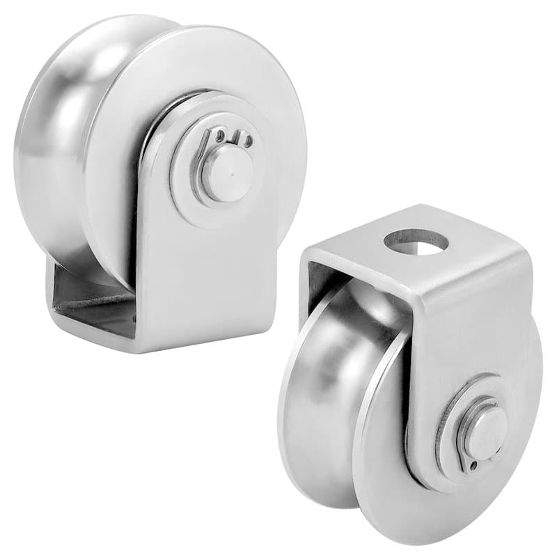 QWORK® 2 Poulies de renvoi en acier inoxydable avec support à souder, 48mm de diamètre - Capacité de charge 250 kg - Adaptée aux