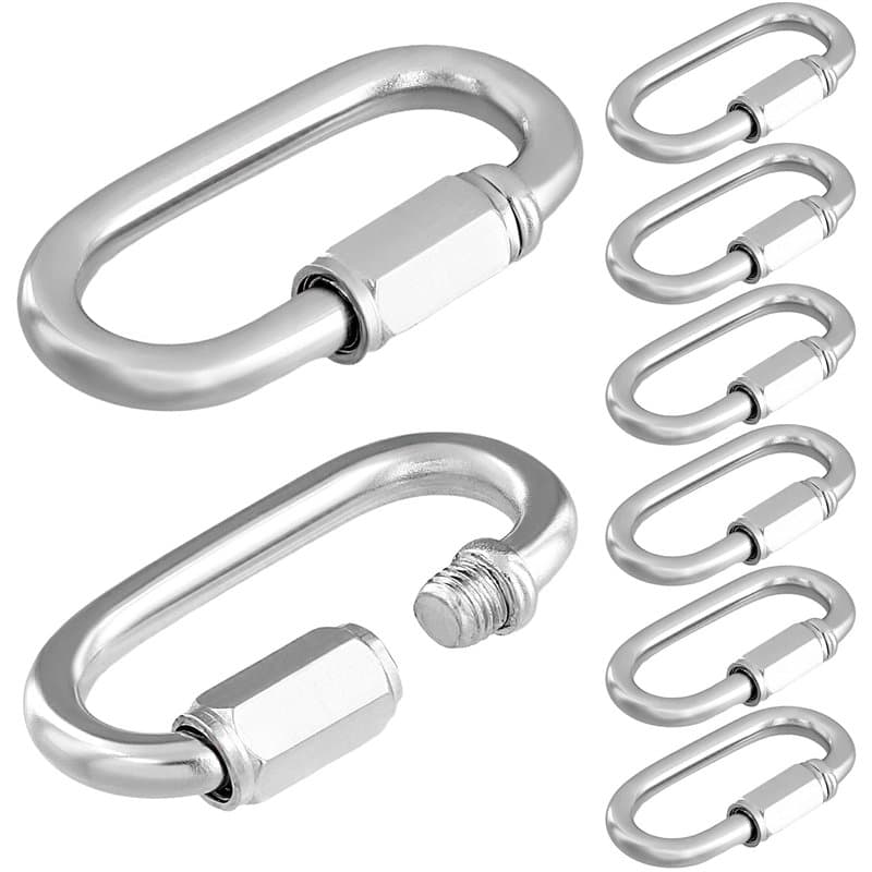 QWORK® Lot de 8 Maillon Rapide M6 - Acier Inoxydable 304 - Mousqueton à Verrouillage Robustes Jusqu'à 280 kg - Accessoires pour