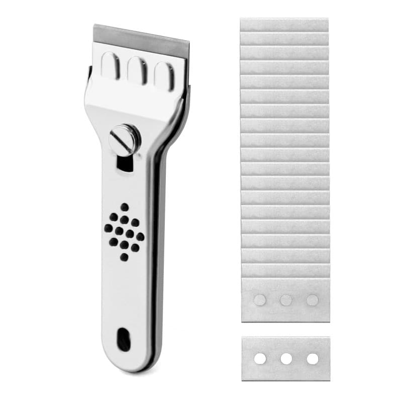 QWORK® Grattoir en INOX, Idéal pour Nettoyer les Plaques en Vitrocéramique et Induction, 20 Lames de Rechange Incluses